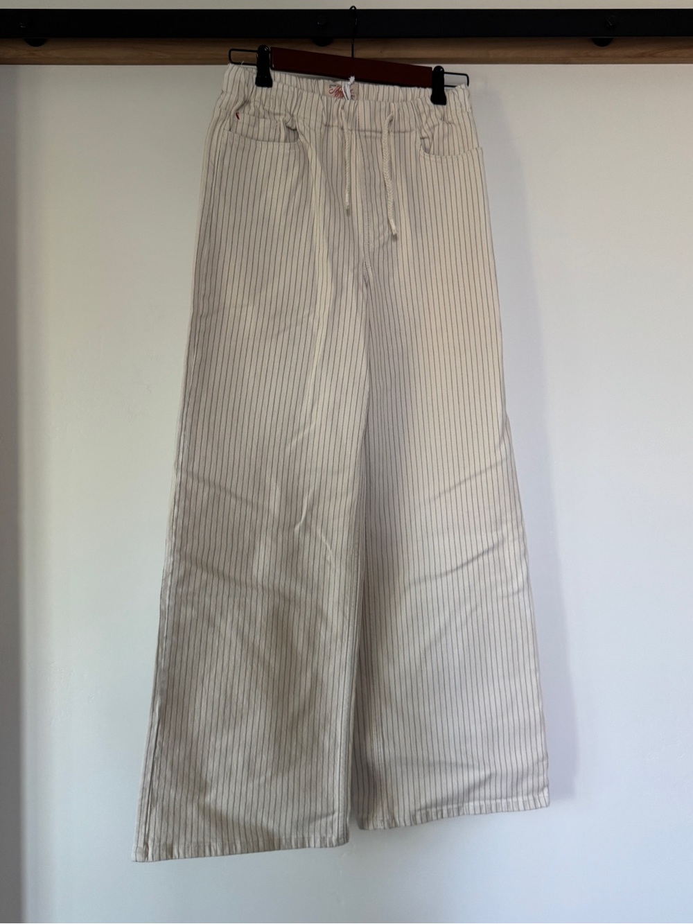 Marine Layer Cream Pinstripe Wide-Leg Chinos